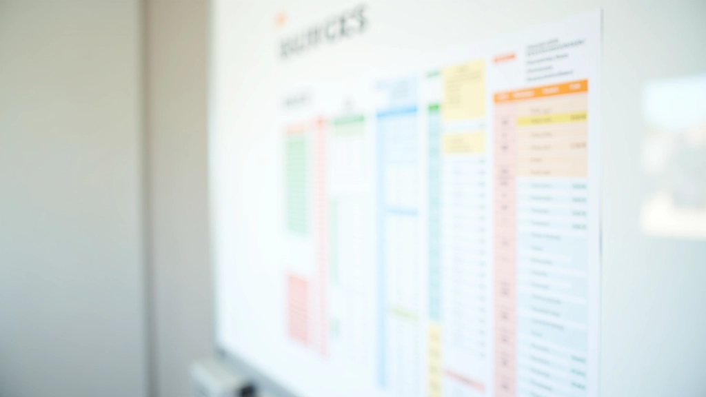 Tabla presupuestaria dibujada en pizarra blanca con marcador azul