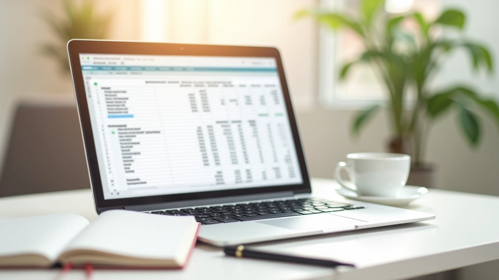 Pantalla de computadora mostrando una hoja de cálculo Excel simple con columnas de fecha, descripción y cantidad, colores pastel suave