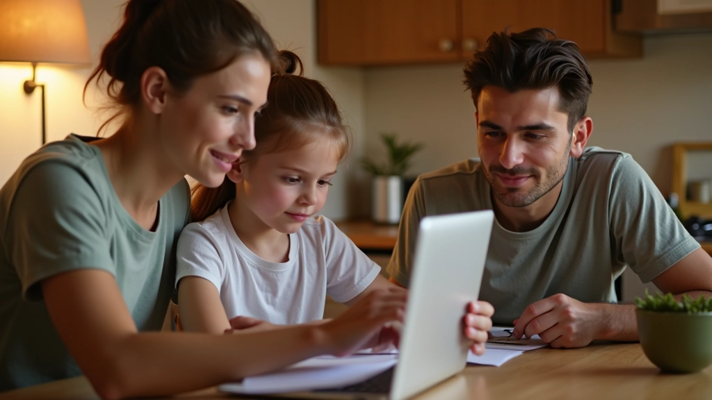 Familia revisando presupuesto en casa
