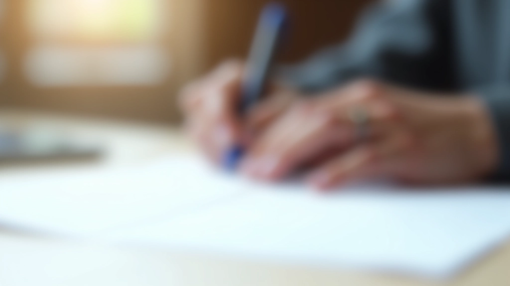 Mano escribiendo números en papel con bolígrafo azul sobre mesa blanca