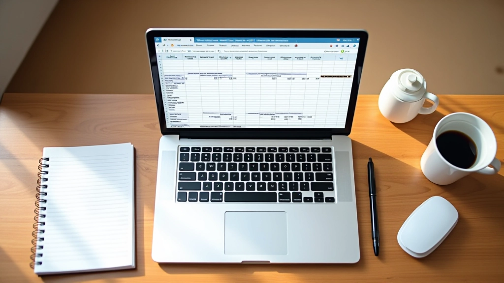 Pantalla de laptop mostrando hoja de cálculo de gastos mensuales con gráficos de categorías