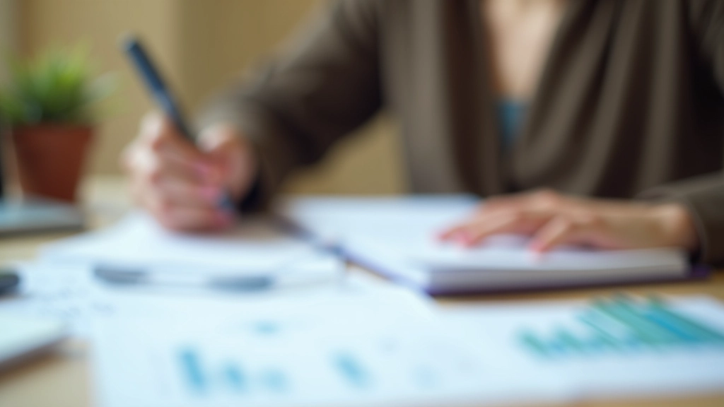 Persona escribiendo en un cuaderno junto a hojas de cálculo y gráficos impresos